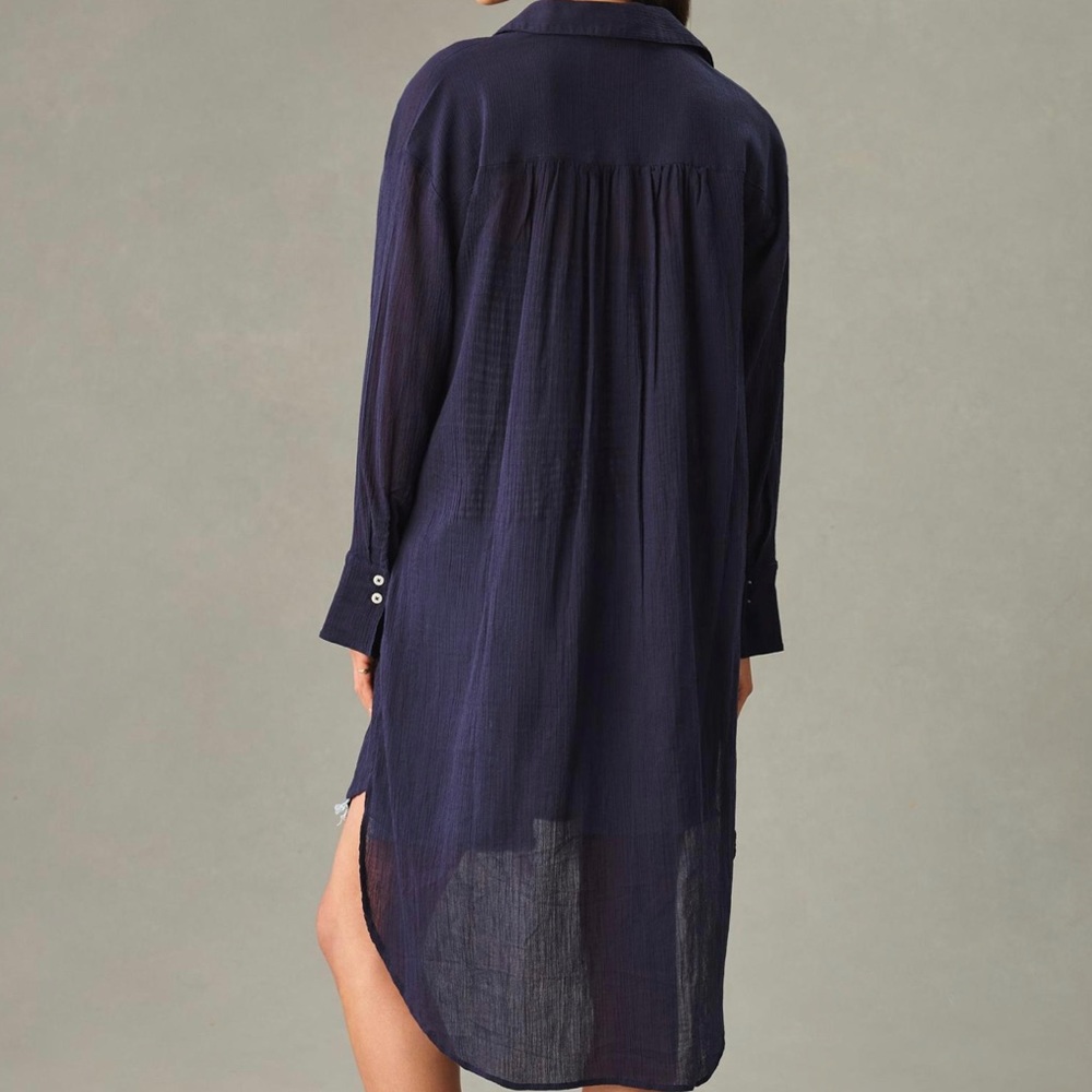Anthropologie Long Navy Button Down Gauze Tunic/Shirt - Picture 6 of 10